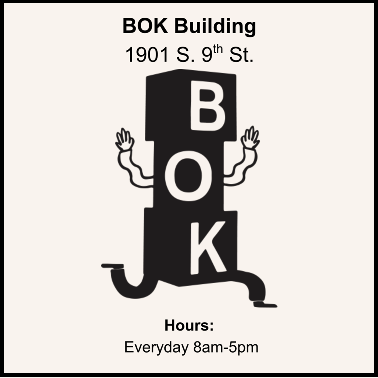 Bok Building 1901 S. 9th St. Dudley St. entrance Everyday 8am-5pm https://www.buildingbok.com